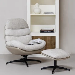 Draaifauteuil Liane Beige met Voetenbankje - Giga Meubel