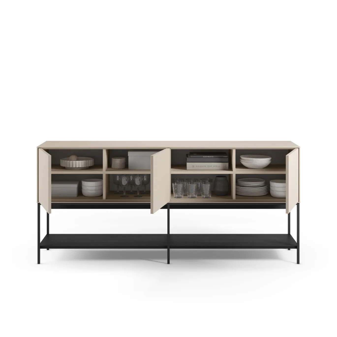 Dressoir Amira 3d2v 180cm Crème/zwart - Giga Meubel