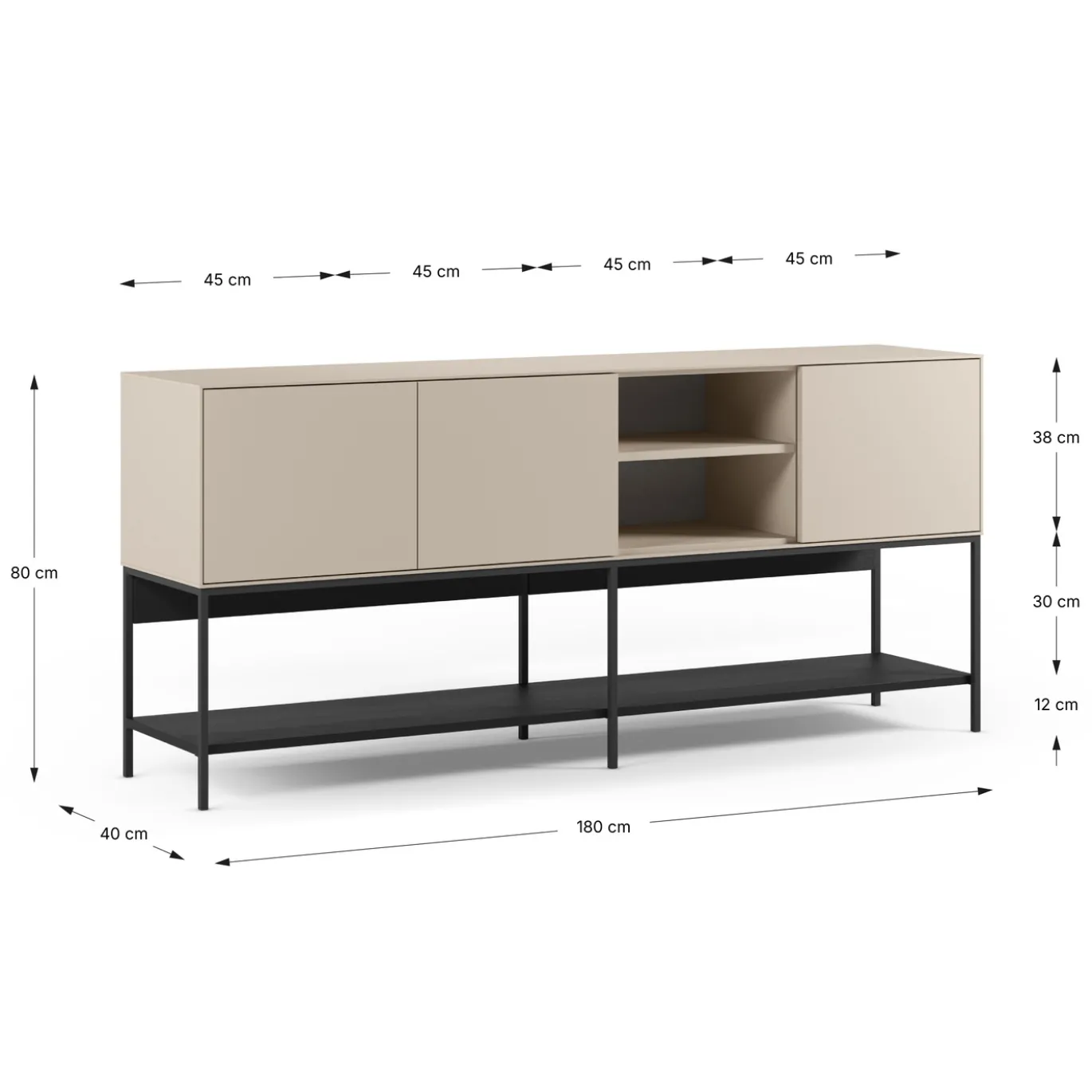 Dressoir Amira 3d2v 180cm Crème/zwart - Giga Meubel