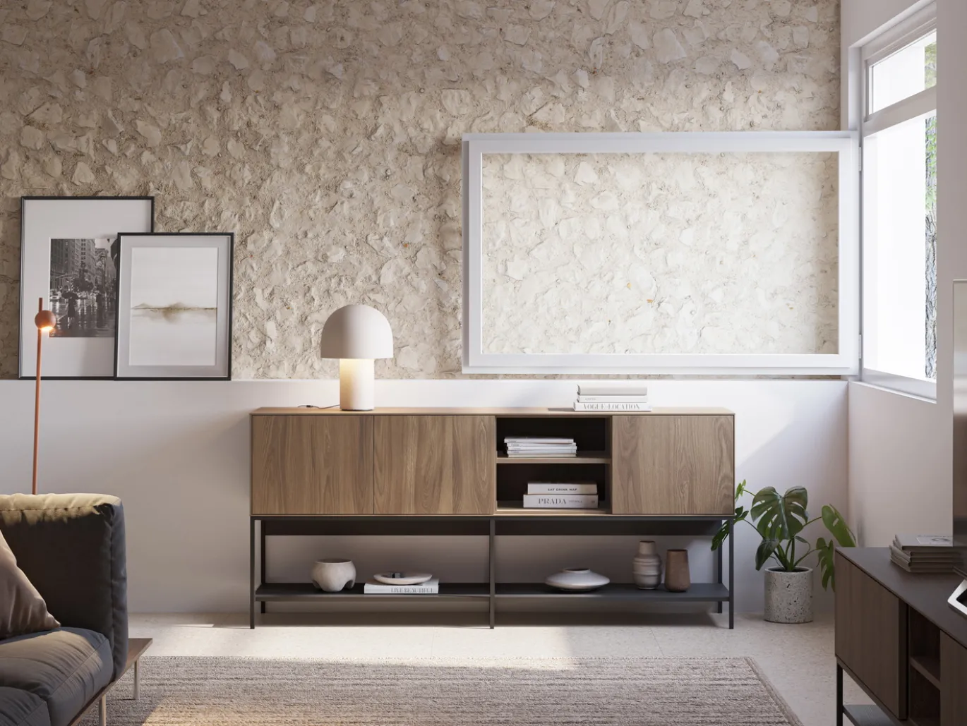 Dressoir Amira 3d2v 180cm Eiken-ud/zwart - Giga Meubel
