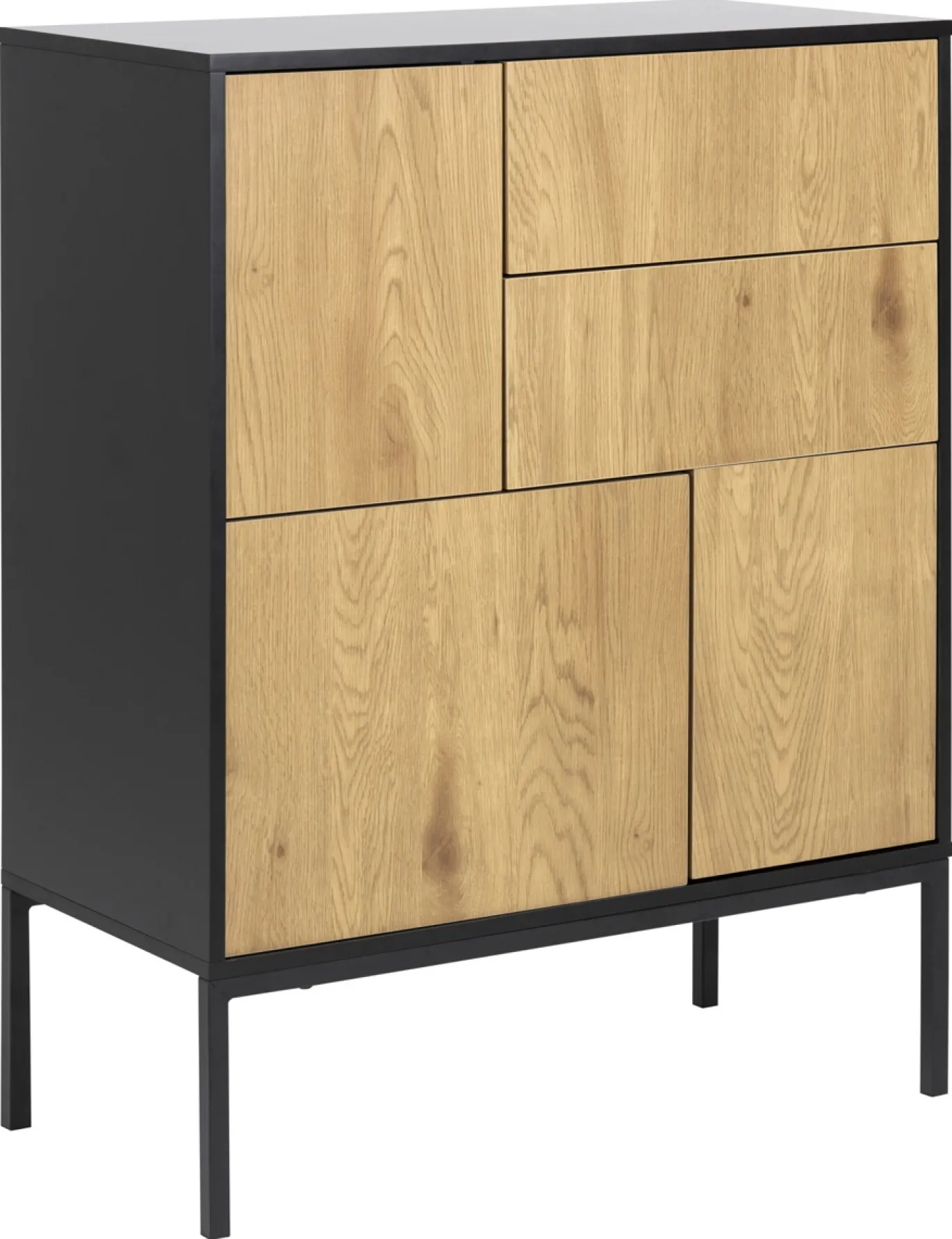 Dressoir Bronx MDF Zwart 3-Deurs 2 Lades 80cm - Giga Living