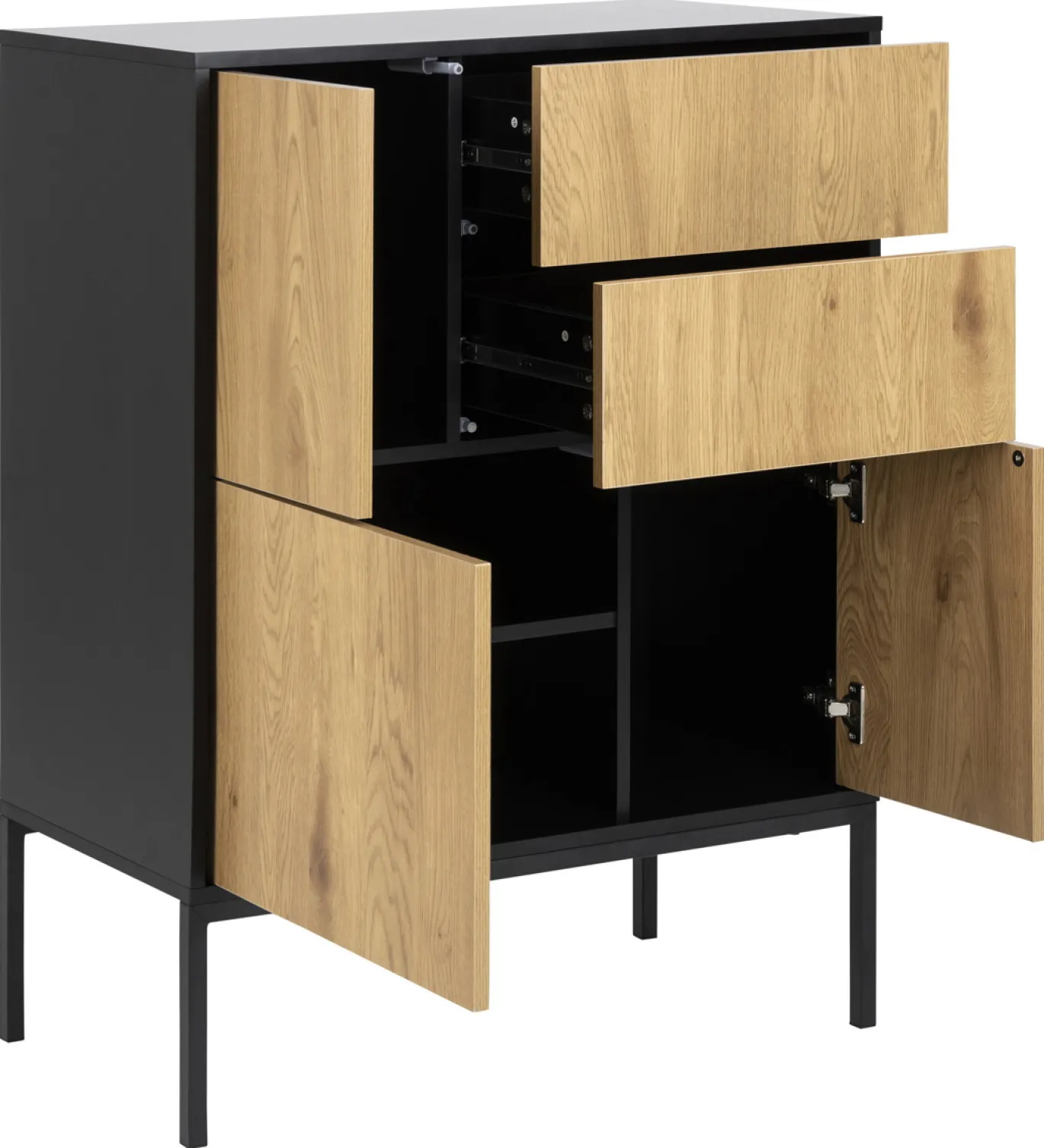 Dressoir Bronx MDF Zwart 3-Deurs 2 Lades 80cm - Giga Living