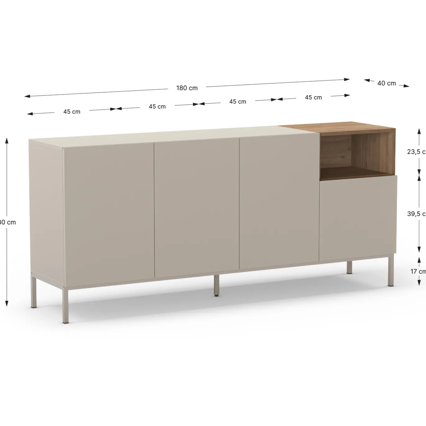 Dressoir Cailin 4d1h 180cm Crème/Naturel met Metaal - Giga Meubel