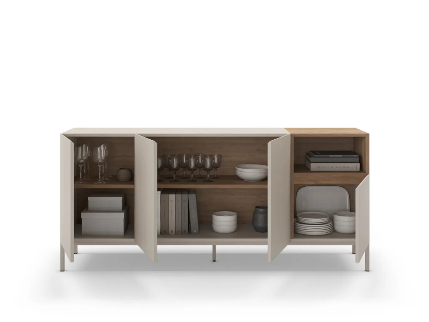 Dressoir Cailin 4d1h 180cm Crème/Naturel met Metaal - Giga Meubel