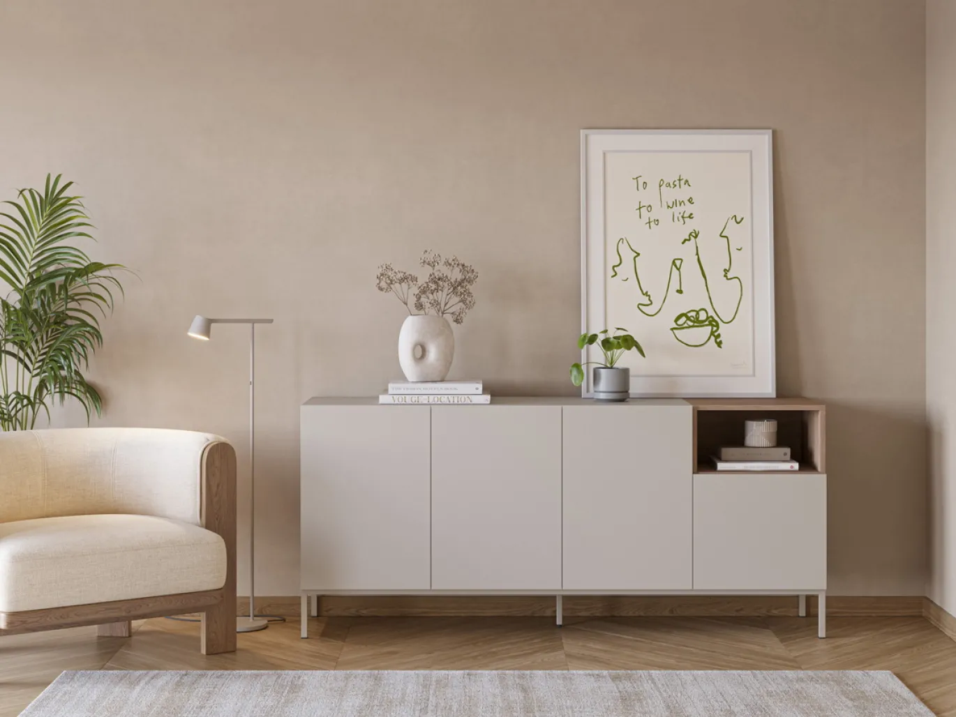 Dressoir Cailin 4d1h 180cm Crème/Naturel met Metaal - Giga Meubel