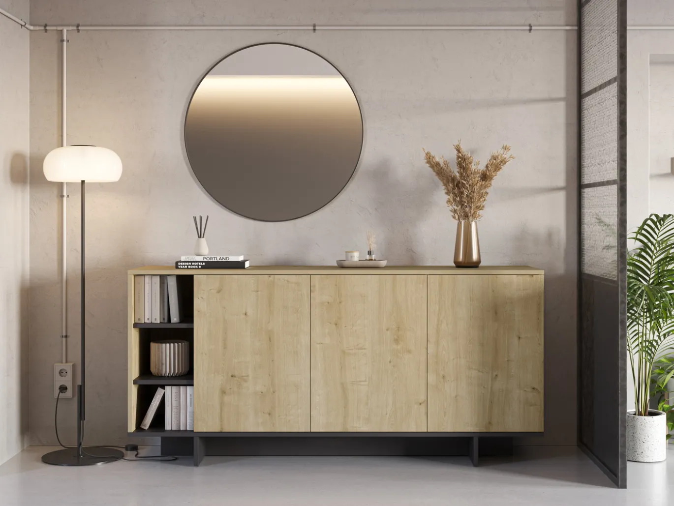 Dressoir Cequoia 3p3n 170cm Eiken/silky Zwart - Giga Meubel