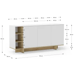 Dressoir Cequoia 3p3n 170cm Wit/eiken - Giga Meubel