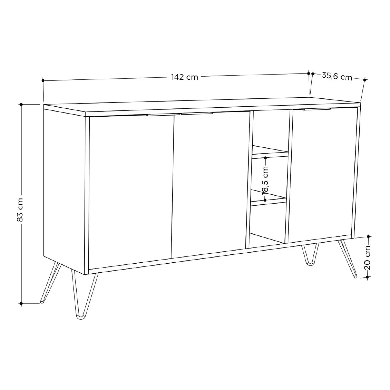 Dressoir Clara Melamine Wit 142cm