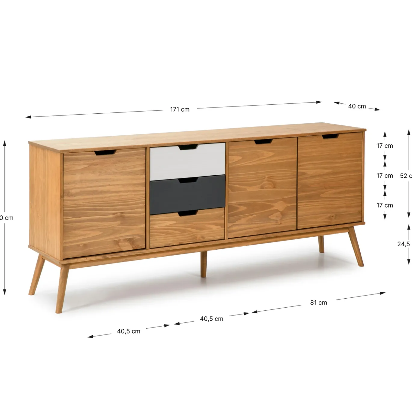 Dressoir Cusco 3d3L Wax/t, Grijs-wit - Giga Meubel