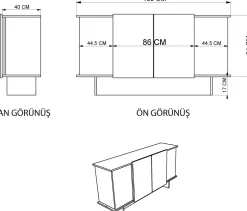 Dressoir Diana Travertinlook/Walnoot 180cm