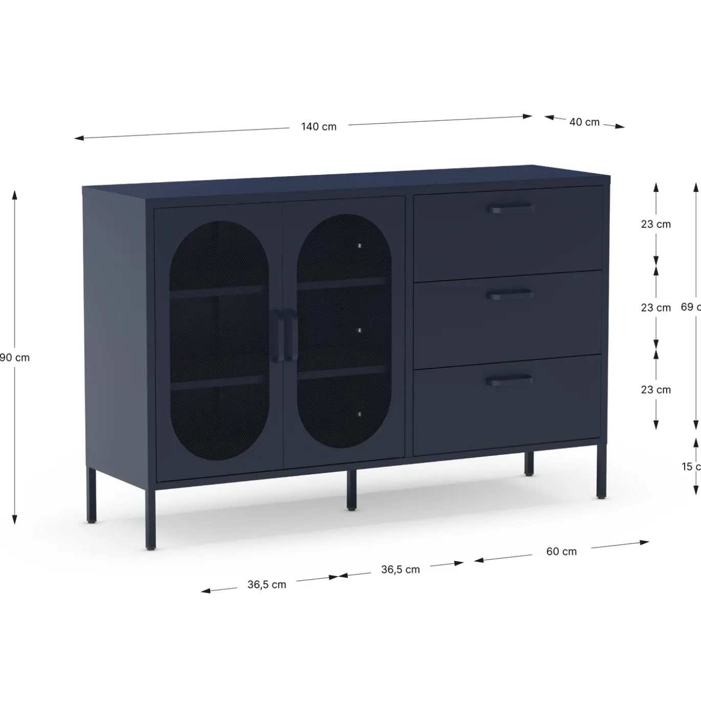Dressoir Diora 2d3L 140cm Blauw - Giga Meubel