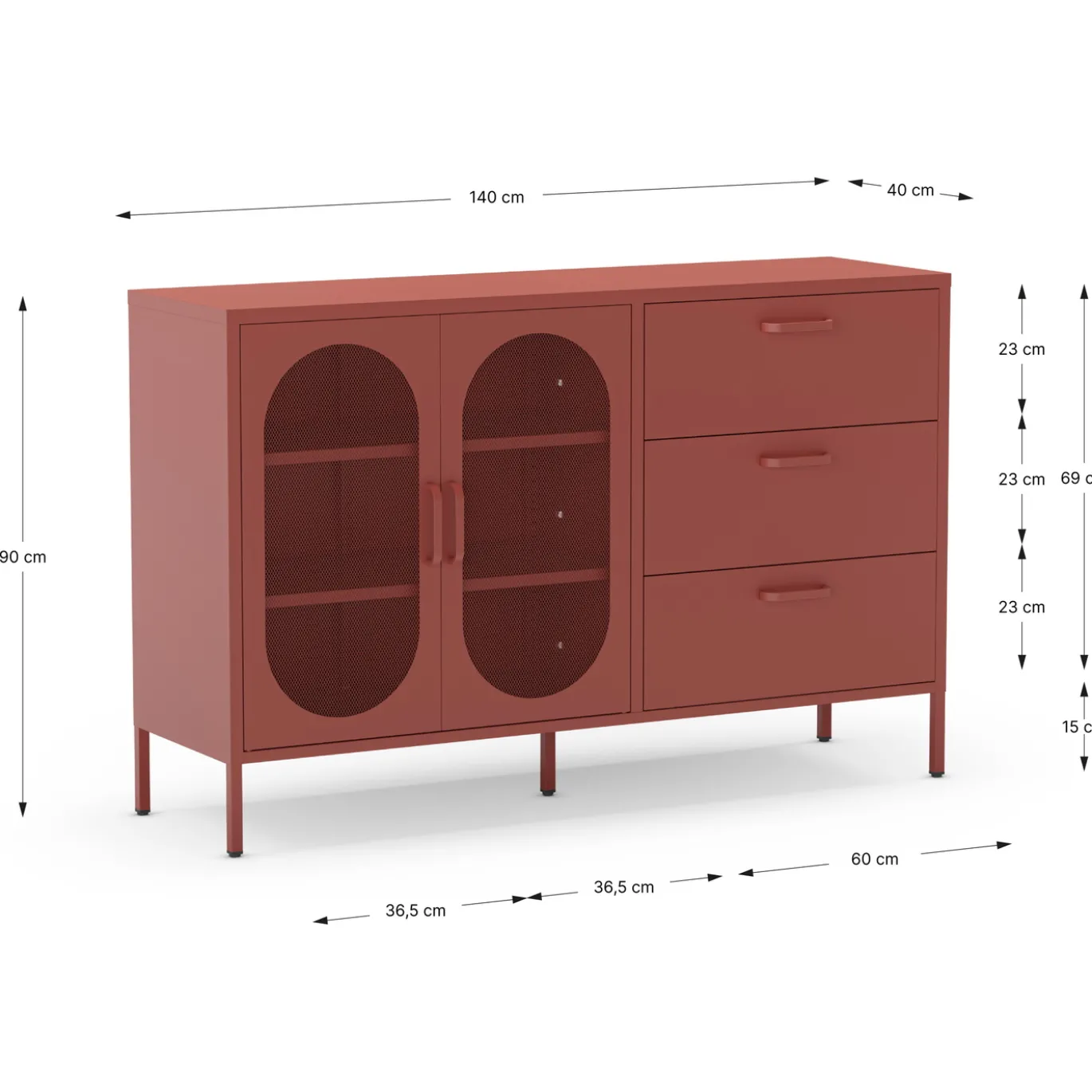 Dressoir Diora 2d3L 140cm Terracotta - Giga Meubel