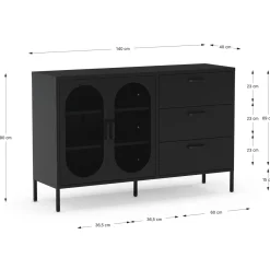 Dressoir Diora 2d3L 140cm Zwart - Giga Meubel