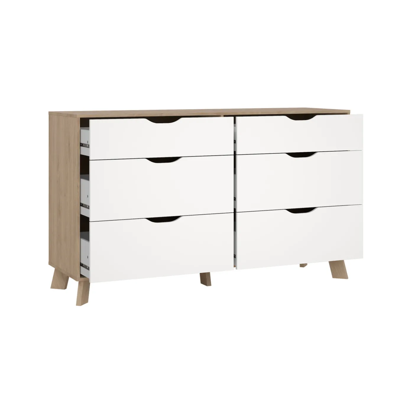 Dressoir Dubbel Ikast 4+ 2 lades Hickory/Wit - Giga Living