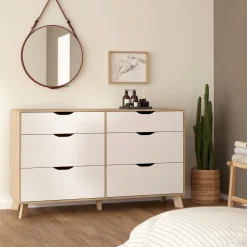 Dressoir Dubbel Ikast 4+ 2 lades Hickory/Wit - Giga Living