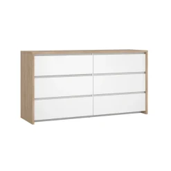 Dressoir Dubbel Next 6 lades Hickory/Wit Hoogglans - Giga Living