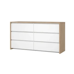 Dressoir Dubbel Next 6 lades Hickory/Wit Hoogglans - Giga Living