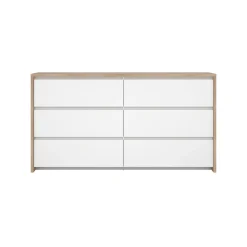 Dressoir Dubbel Next 6 lades Hickory/Wit Hoogglans - Giga Living