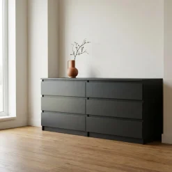 Dressoir Dubbel Ylva 6 lades Matzwart - Giga Living