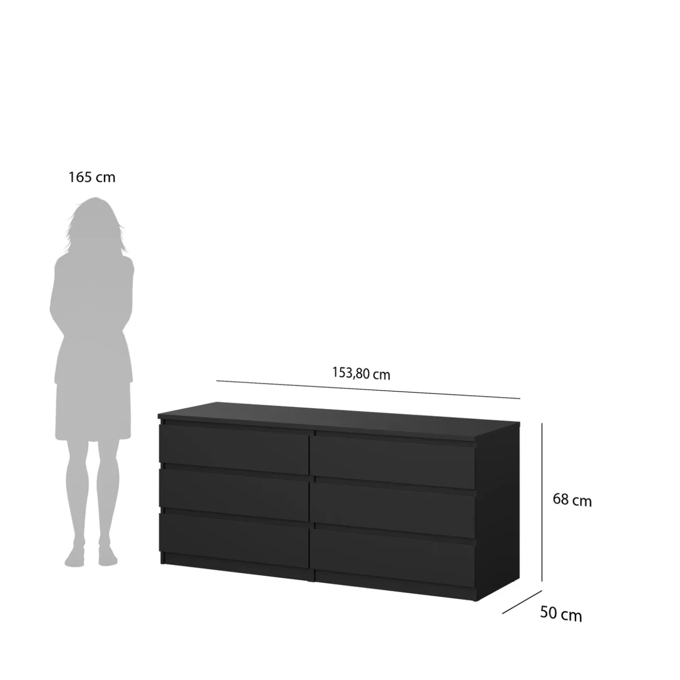 Dressoir Dubbel Ylva 6 lades Matzwart - Giga Living