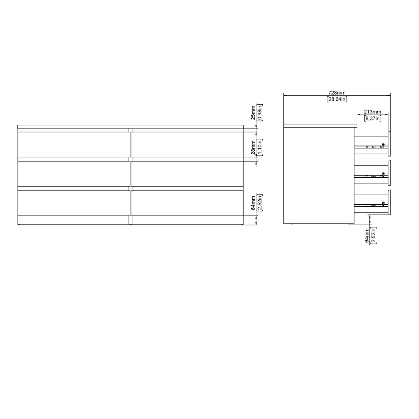 Dressoir Dubbel Ylva 6 lades Truffle - Giga Living