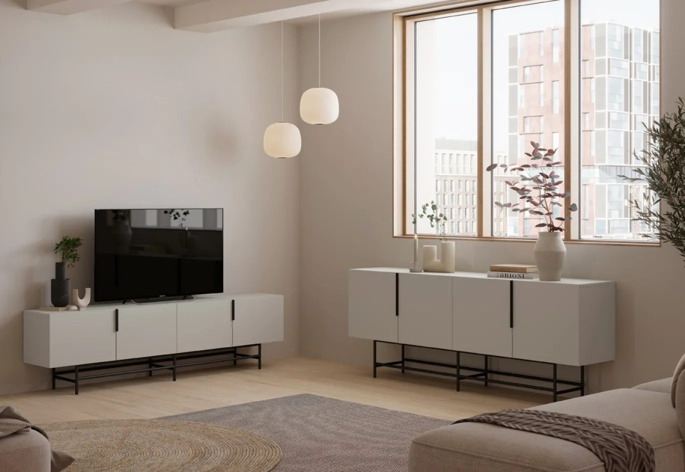 Dressoir Eldia 4d 200cm Crème met Metaal - Giga Meubel
