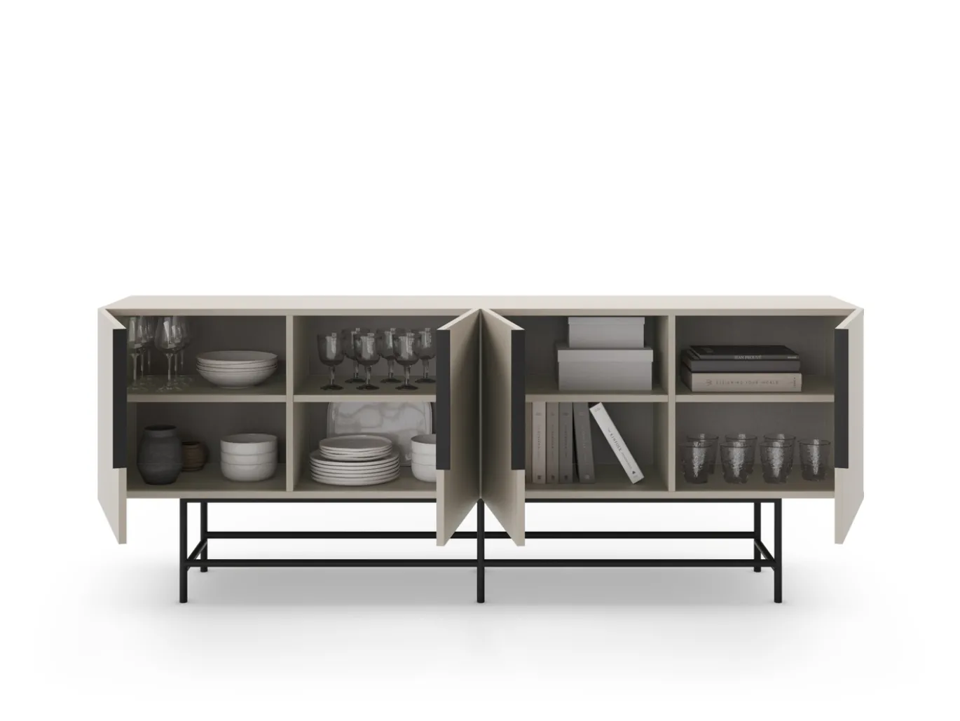 Dressoir Eldia 4d 200cm Crème met Metaal - Giga Meubel