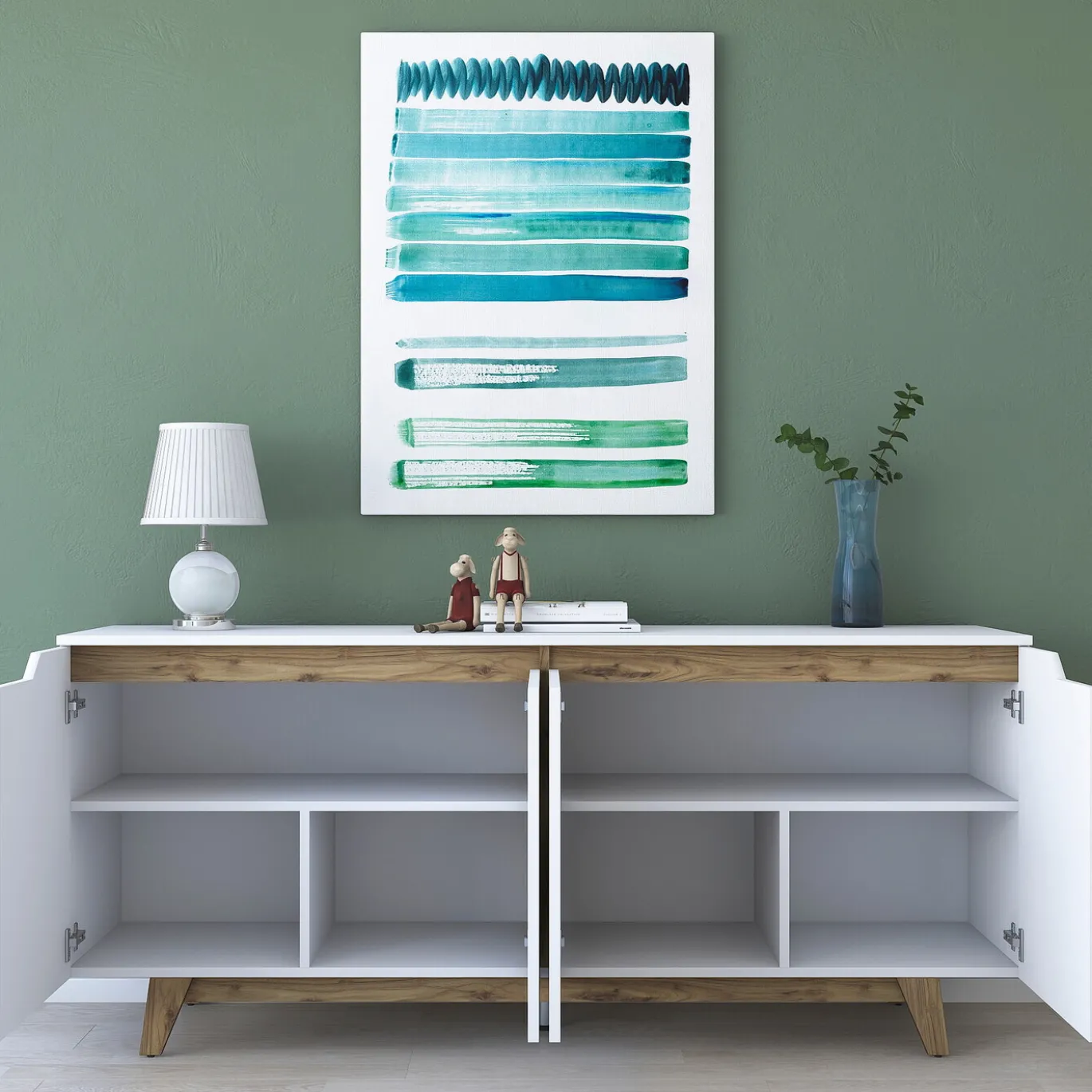 Dressoir Gedern Melamine Wit Walnoot
