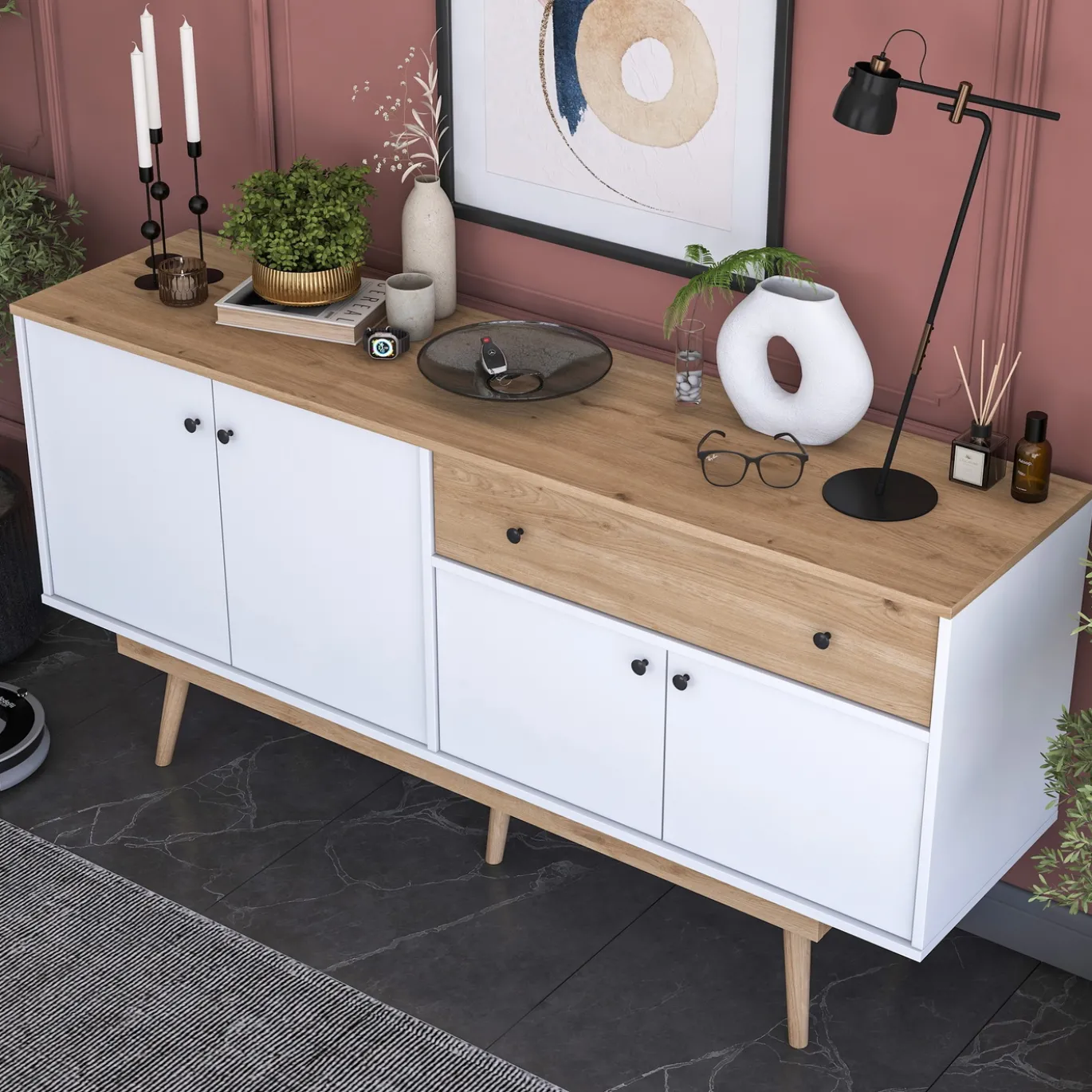 Dressoir Gerda Wit/Naturel 180cm
