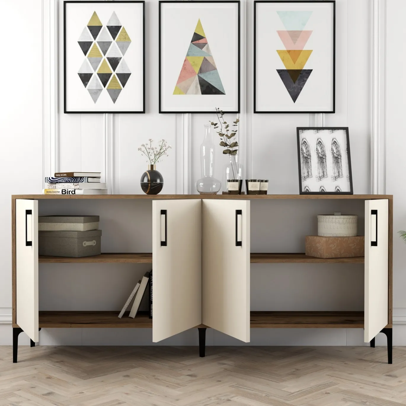 Dressoir Kiev Crème/Walnoot 180cm
