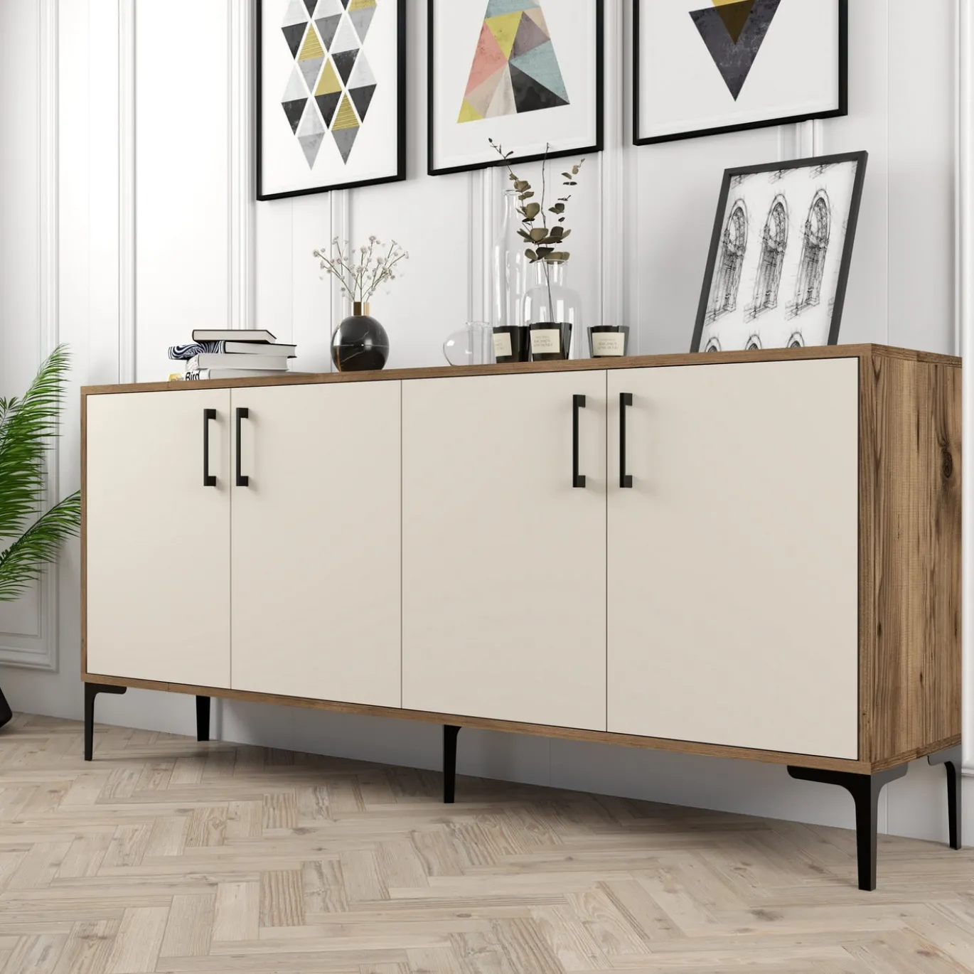 Dressoir Kiev Crème/Walnoot 180cm