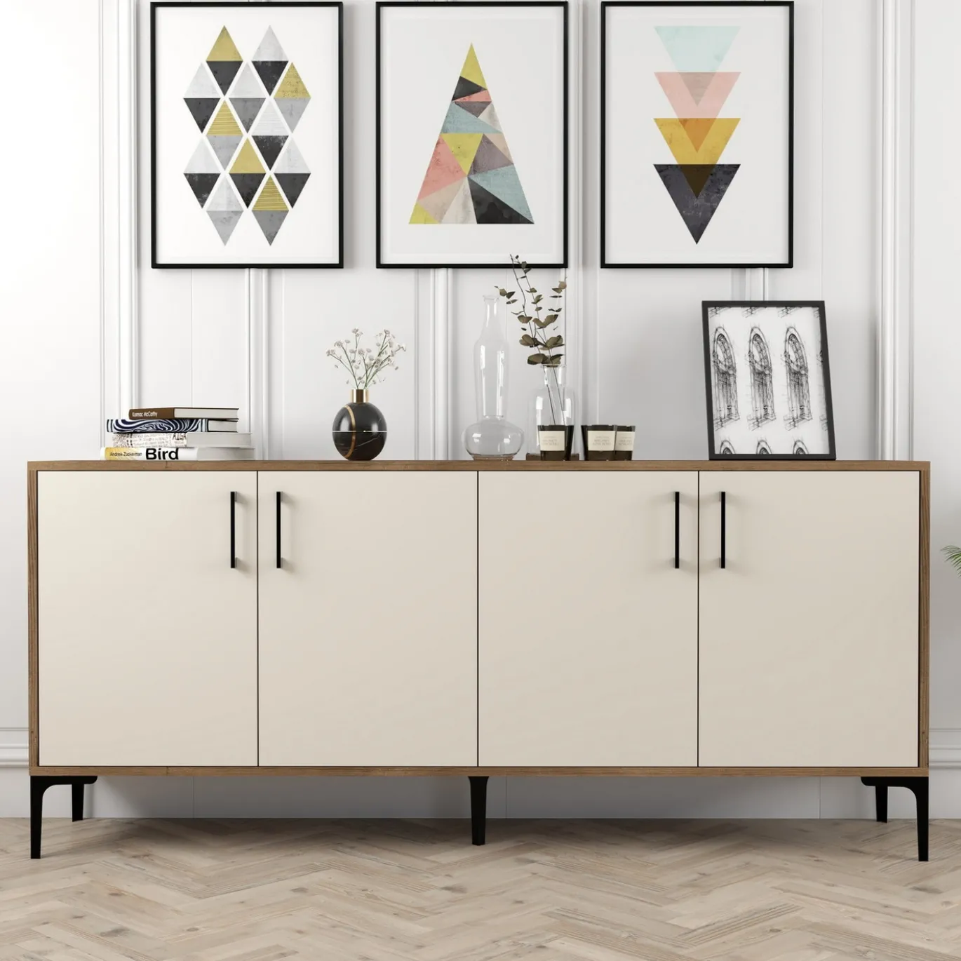 Dressoir Kiev Crème/Walnoot 180cm