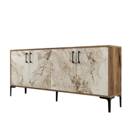 Dressoir Kiev Marmerlook Wit/Walnoot 180cm