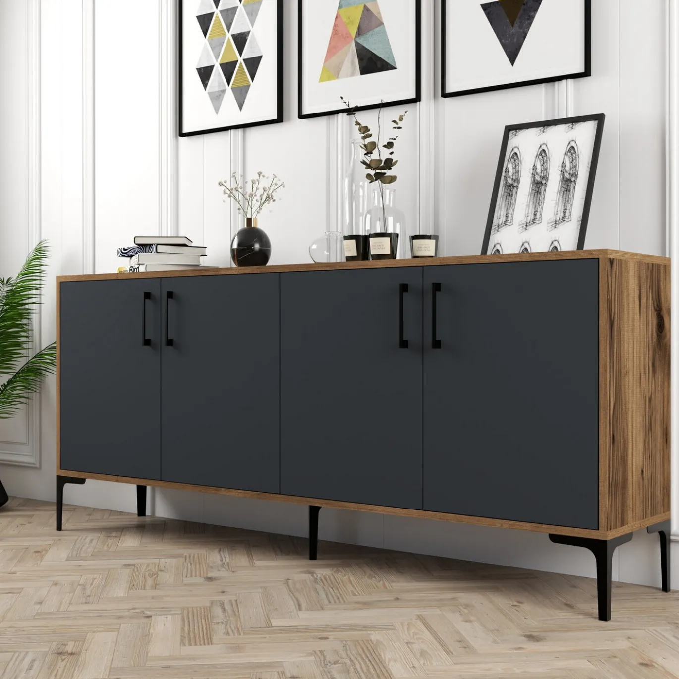 Dressoir Kiev Melamine Walnoot Antraciet