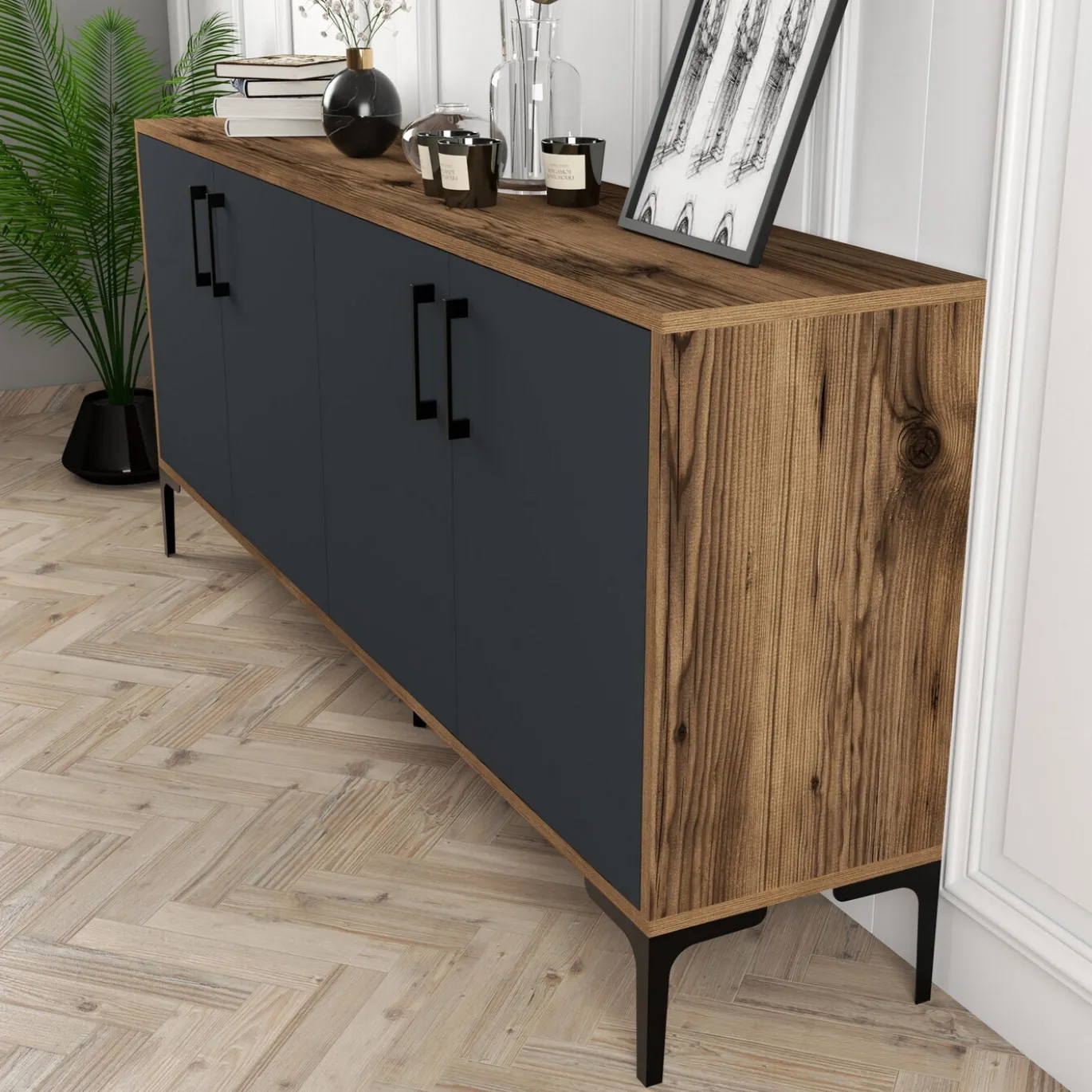 Dressoir Kiev Melamine Walnoot Antraciet