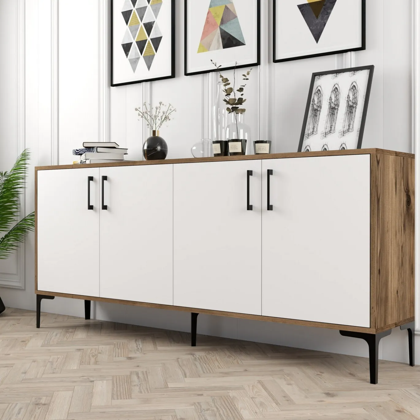 Dressoir Kiev Melamine Walnoot Wit