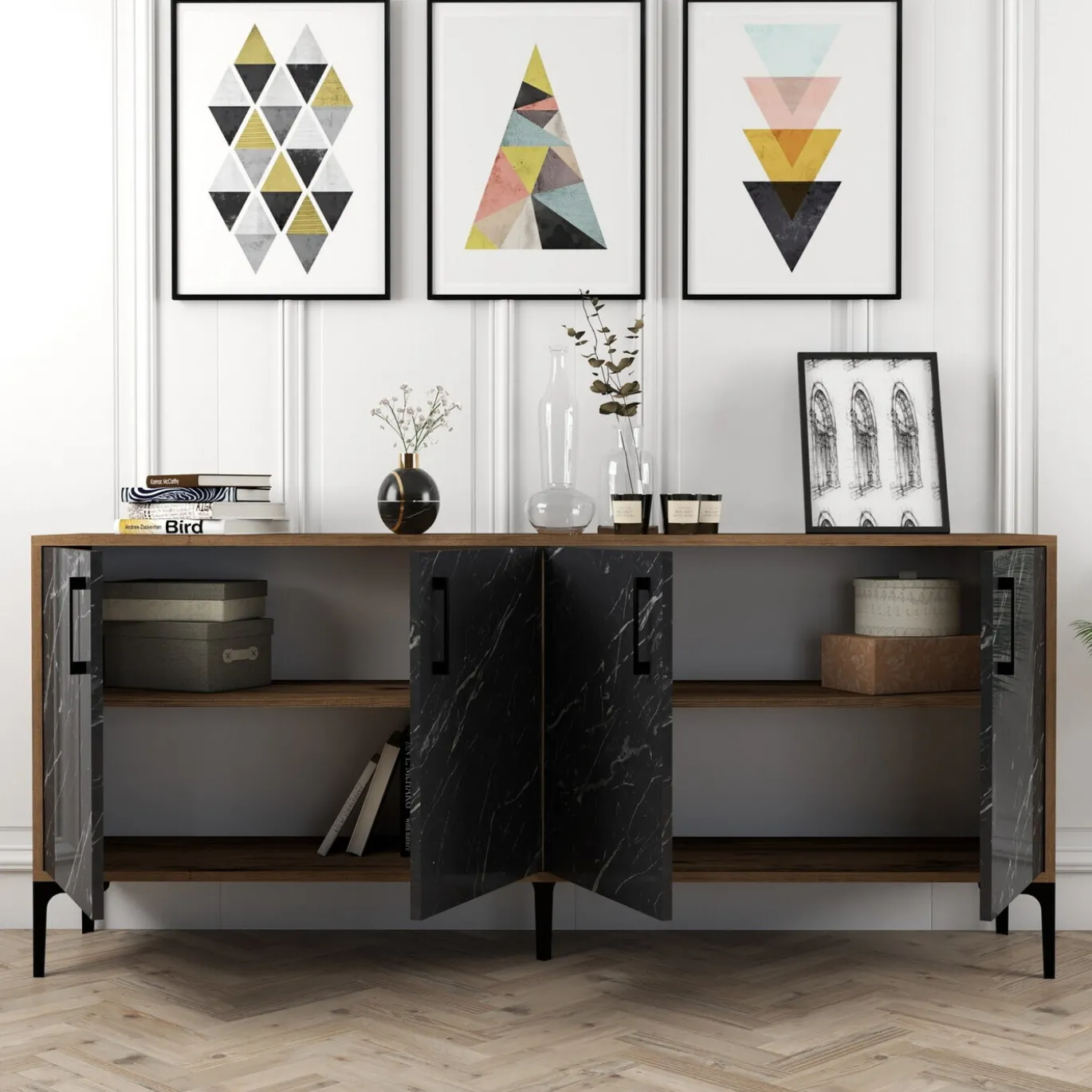 Dressoir Kiev Melamine Walnoot Zwart