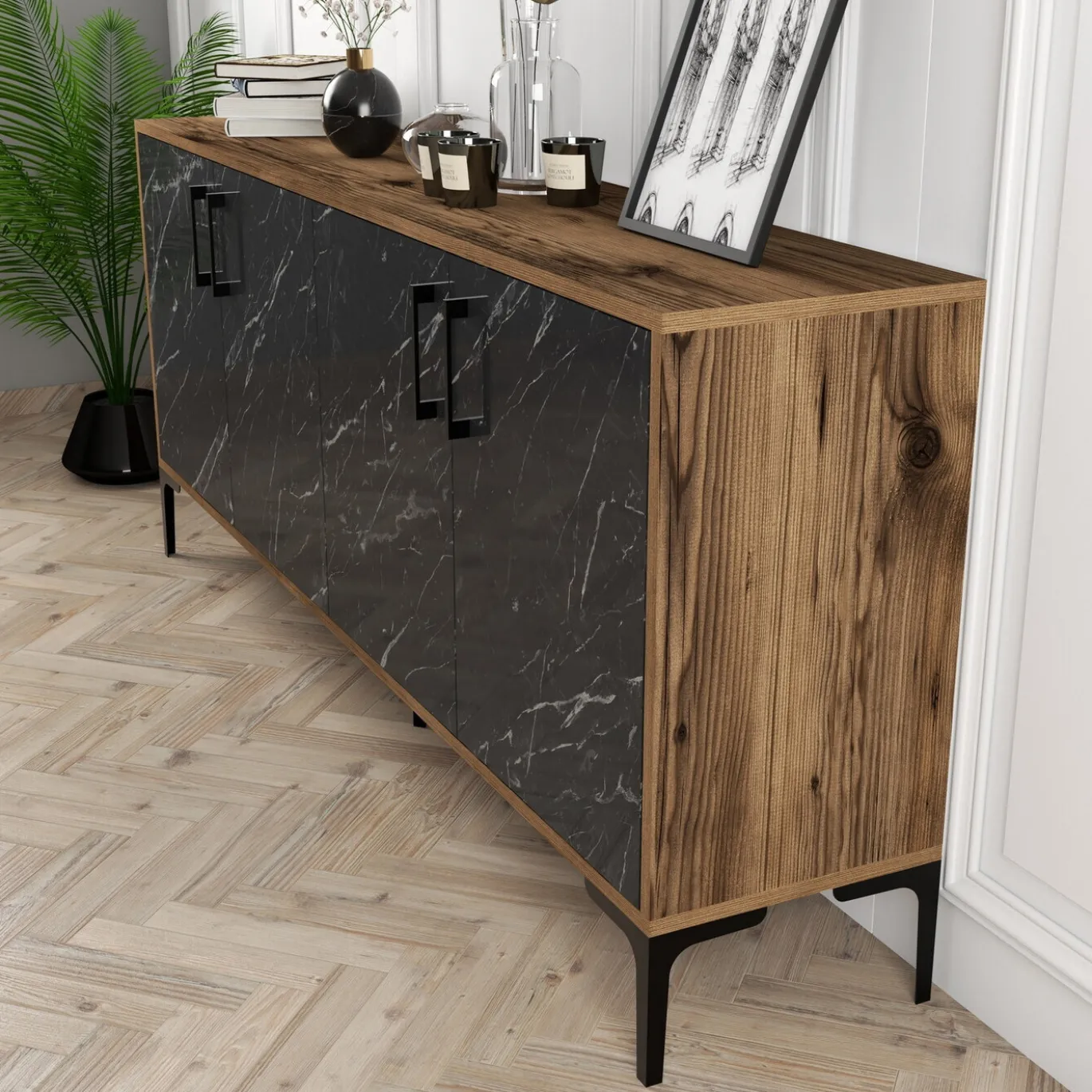 Dressoir Kiev Melamine Walnoot Zwart