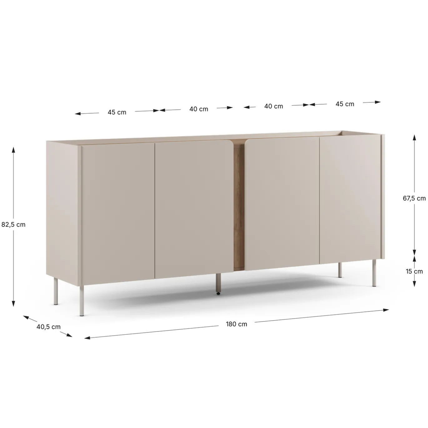 Dressoir Lucile 4d 180cm Crème/Naturel - Giga Meubel