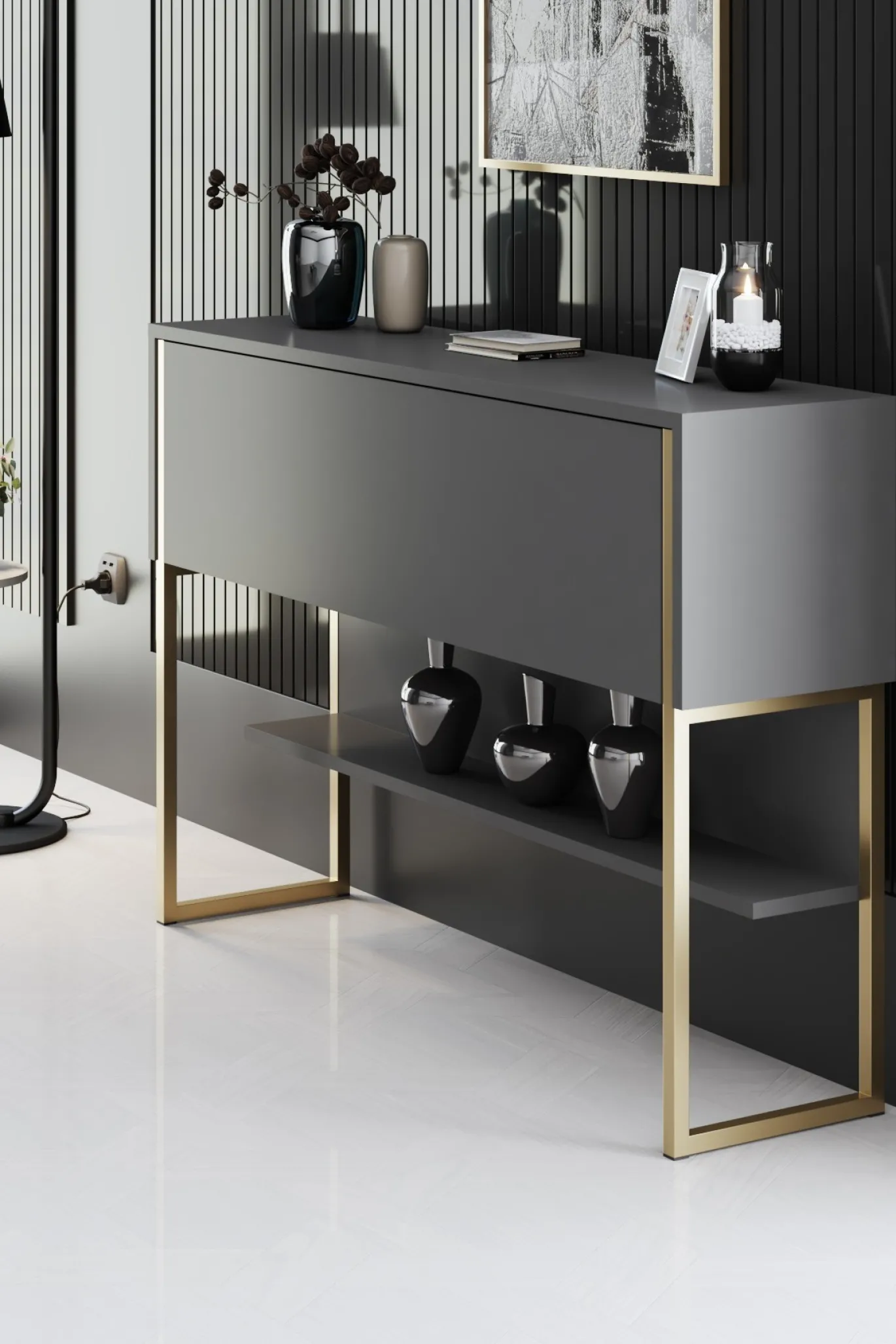 Dressoir Luxe Antraciet/Goud 120cm