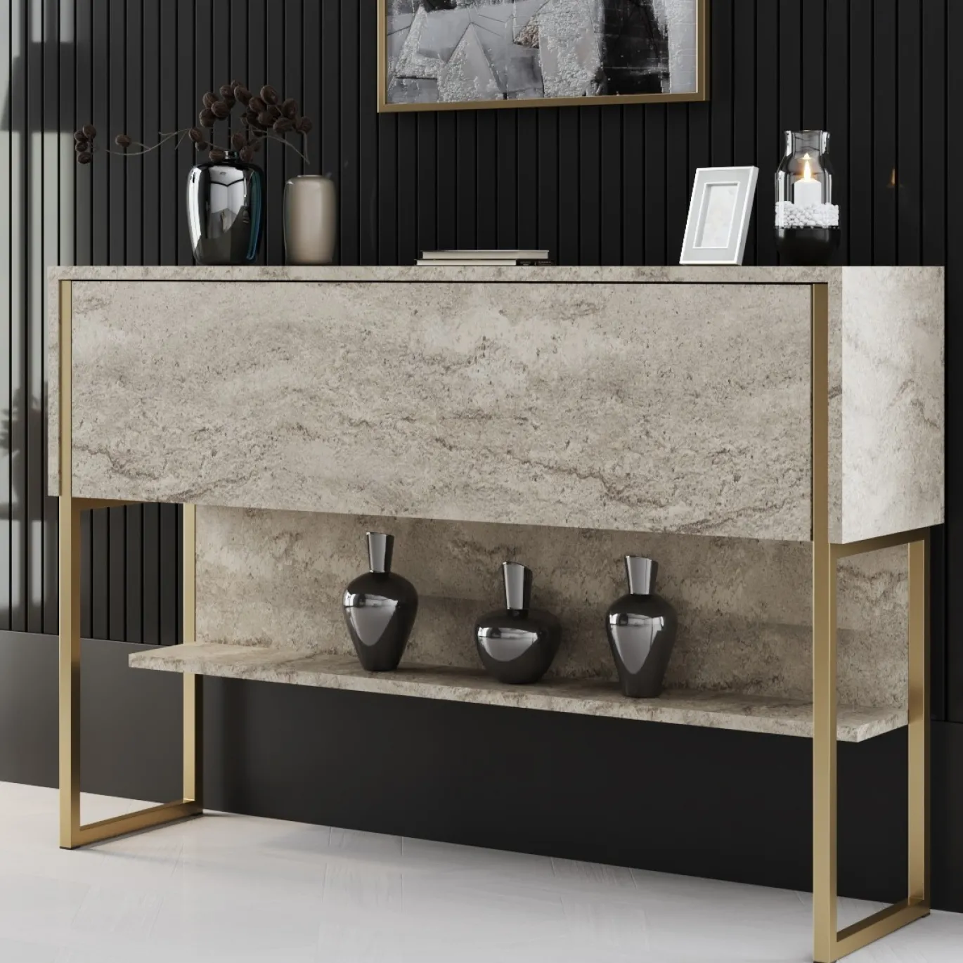 Dressoir Luxe Travertinlook/Goud 120cm