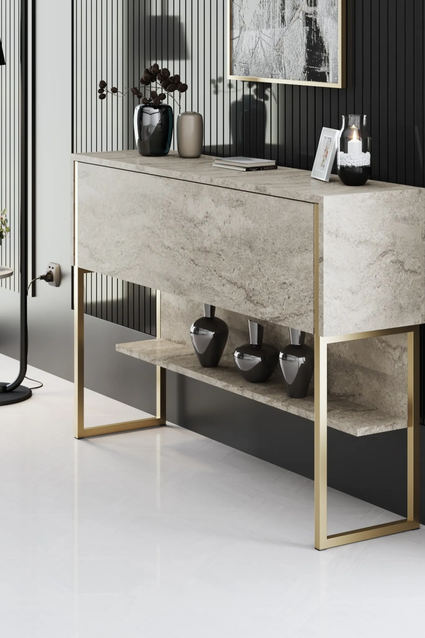 Dressoir Luxe Travertinlook/Goud 120cm