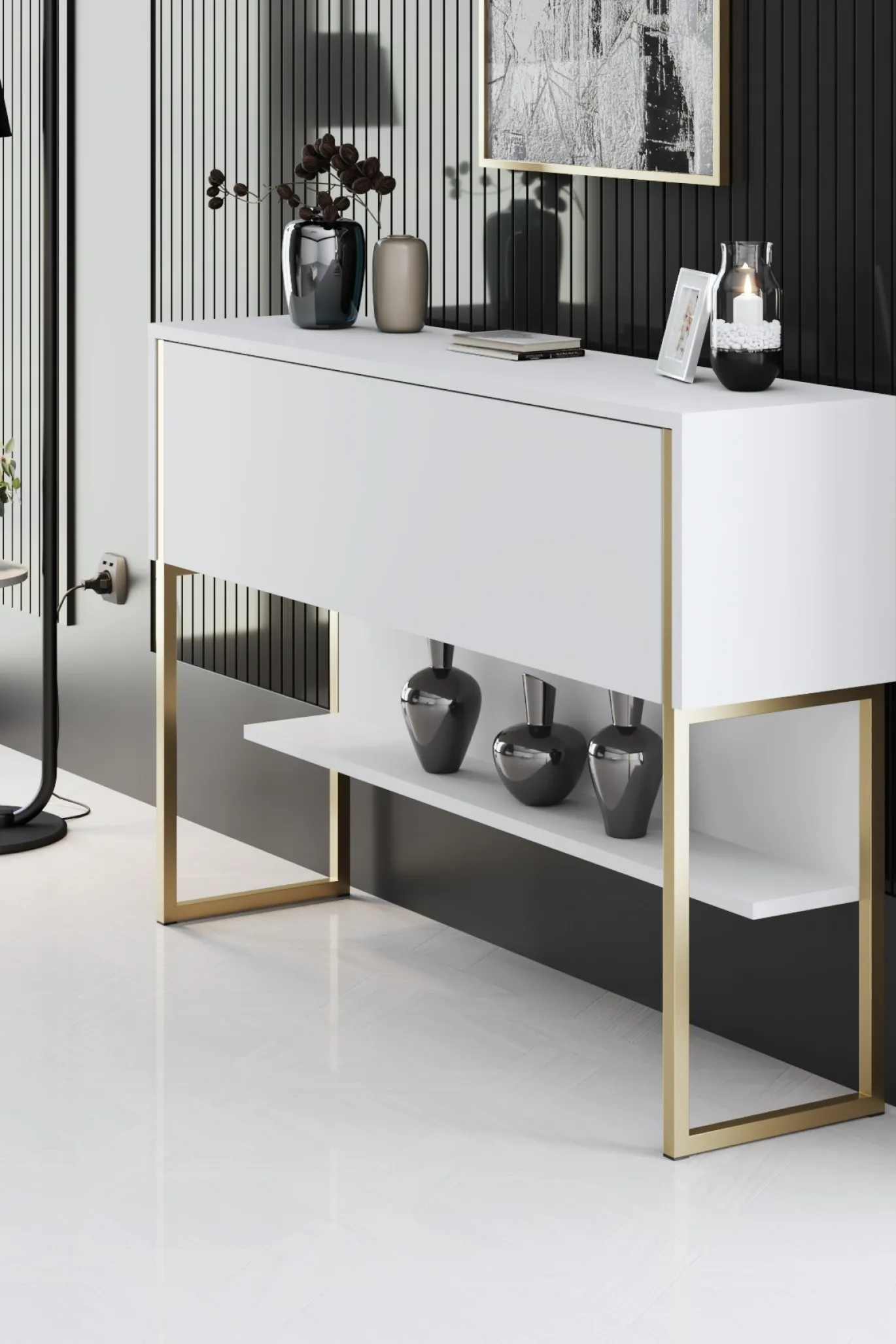 Dressoir Luxe Wit/Goud 120cm