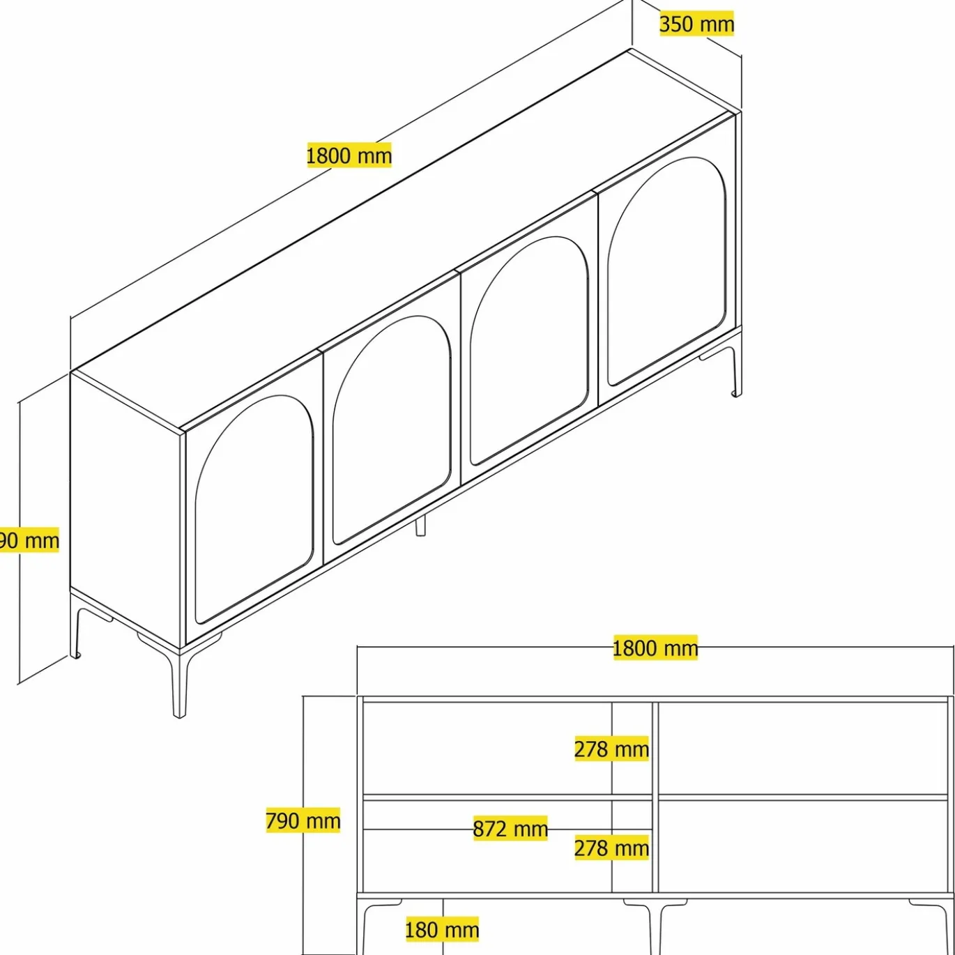 Dressoir Lyon Taupe/Zwart 180cm