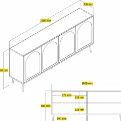 Dressoir Lyon Wit/Goud 180cm