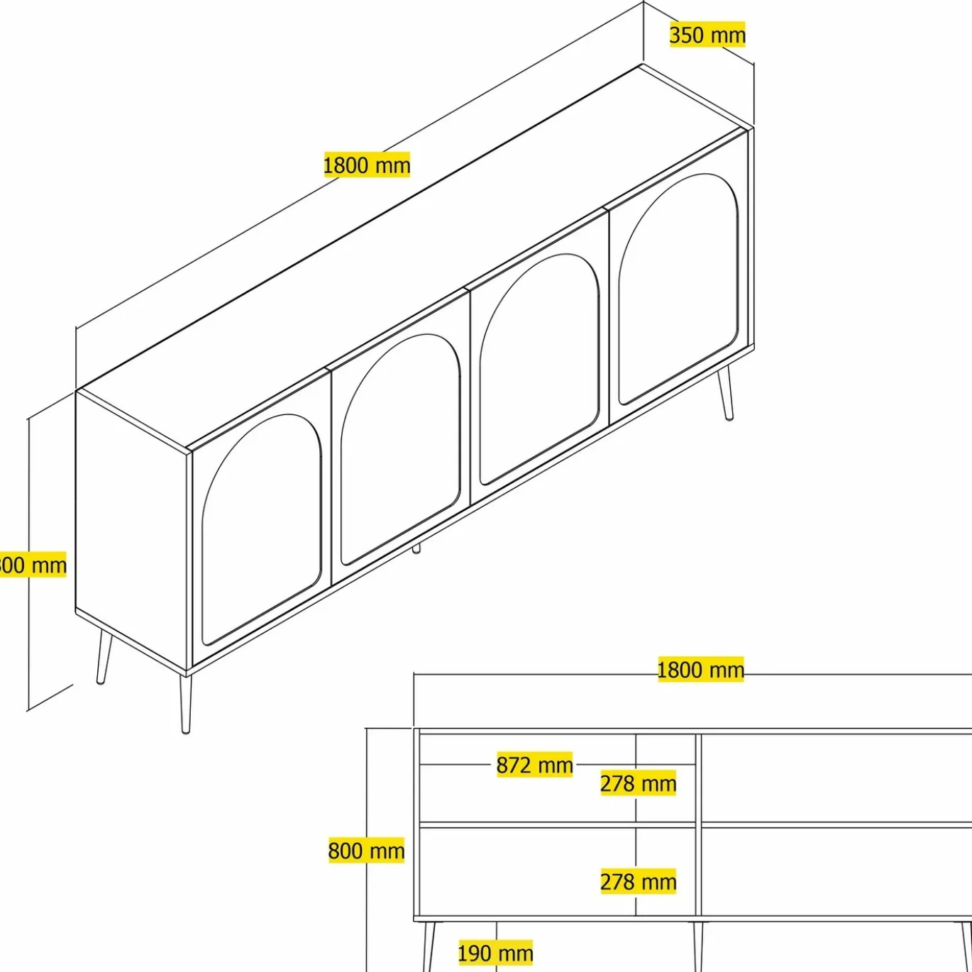 Dressoir Lyon Wit/Goud 180cm