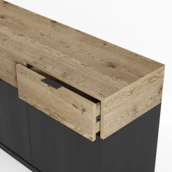 Dressoir Marion 4d4L 180cm Eiken/zwart met Metaal - Giga Meubel