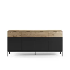 Dressoir Marion 4d4L 180cm Eiken/zwart met Metaal - Giga Meubel