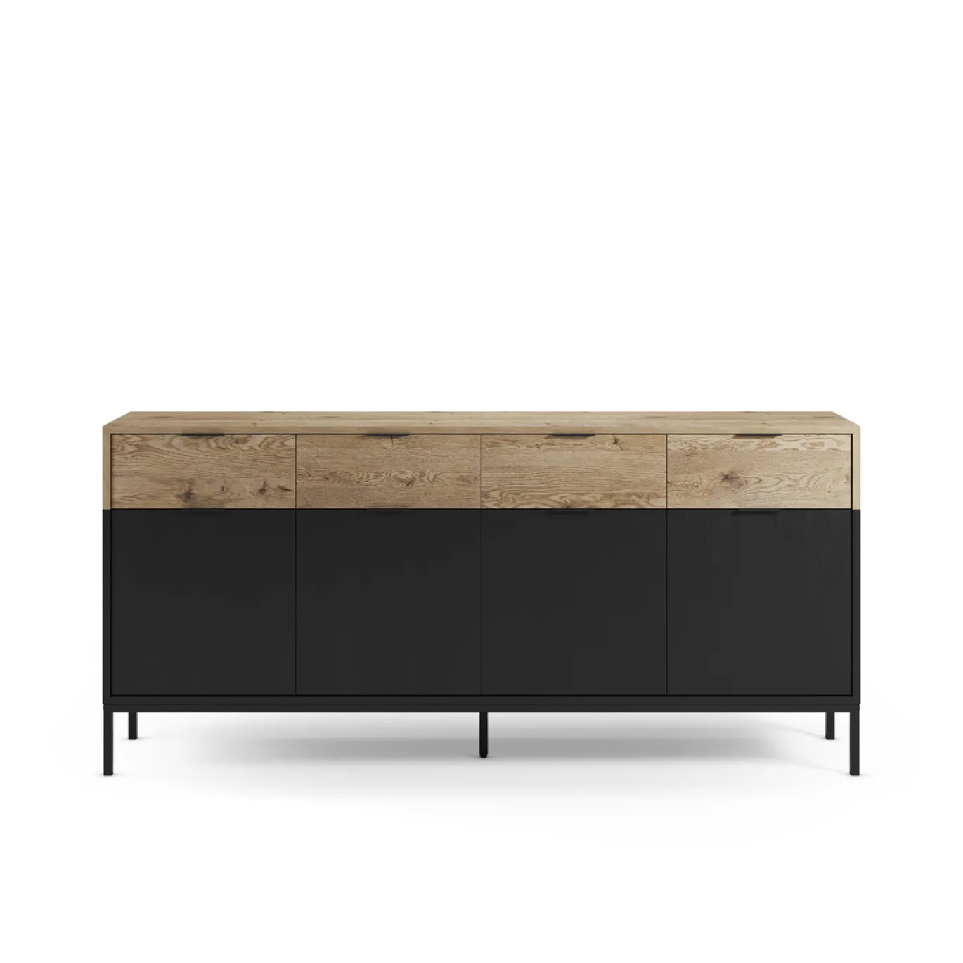 Dressoir Marion 4d4L 180cm Eiken/zwart met Metaal - Giga Meubel