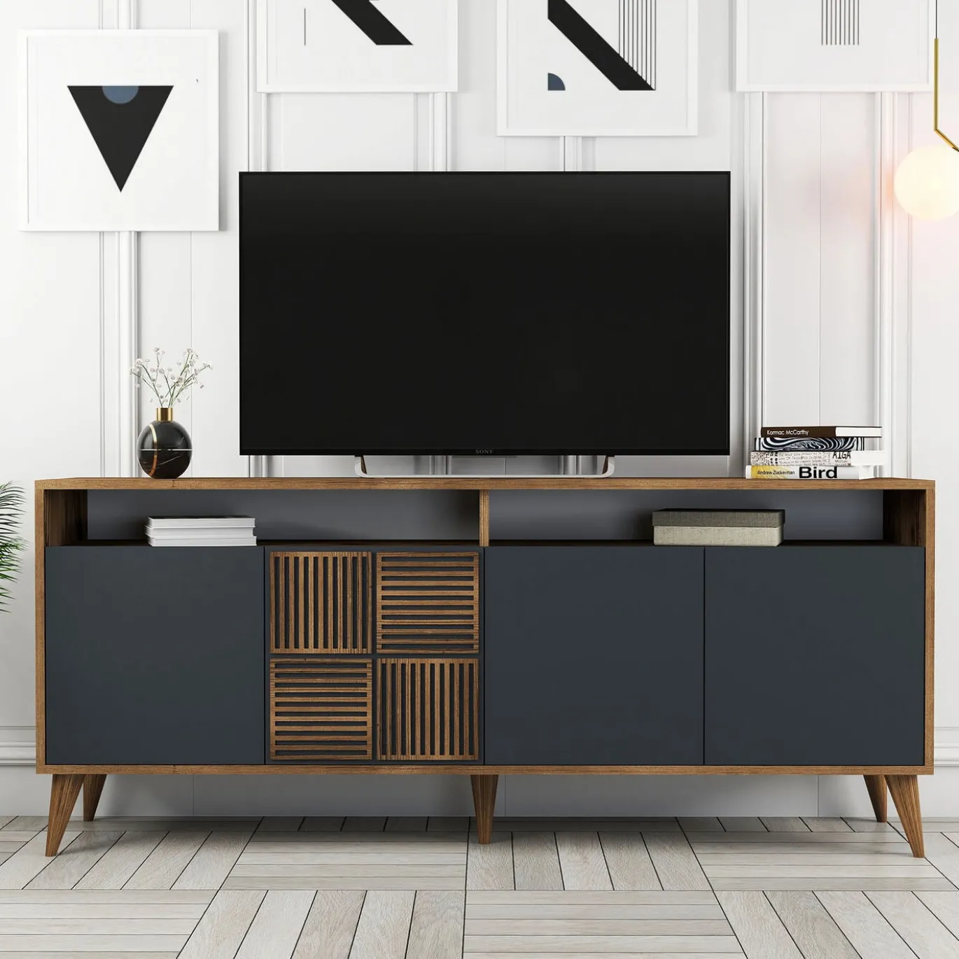 Dressoir Milan Melamine Walnoot Antraciet 180cm